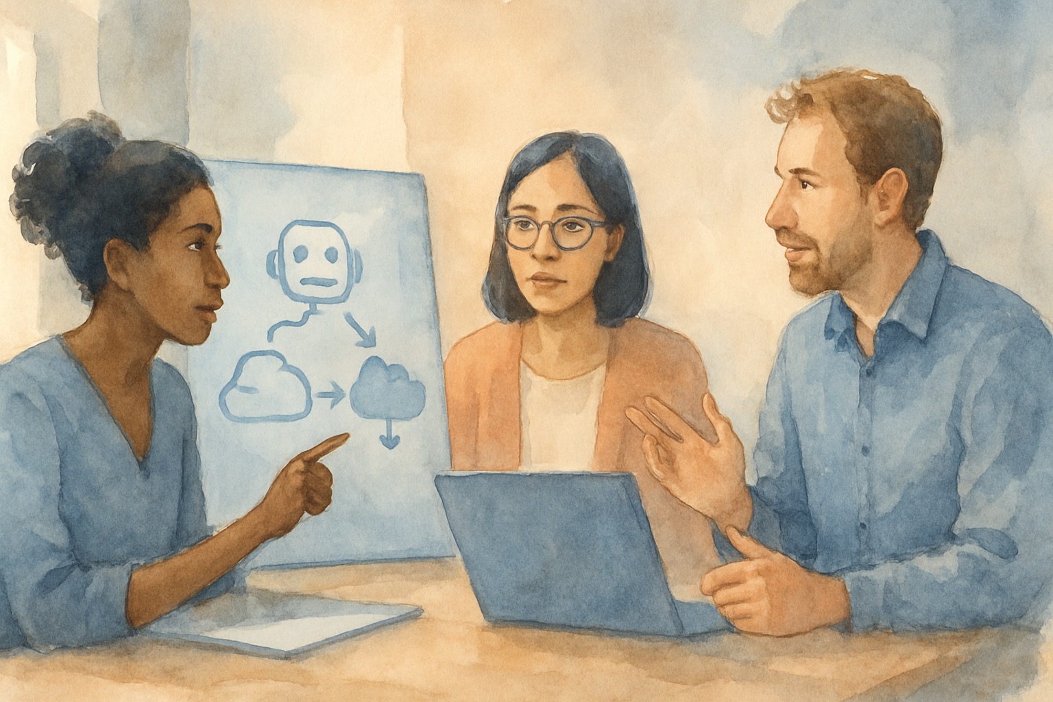 Customer service representative working with AI chatbot technology