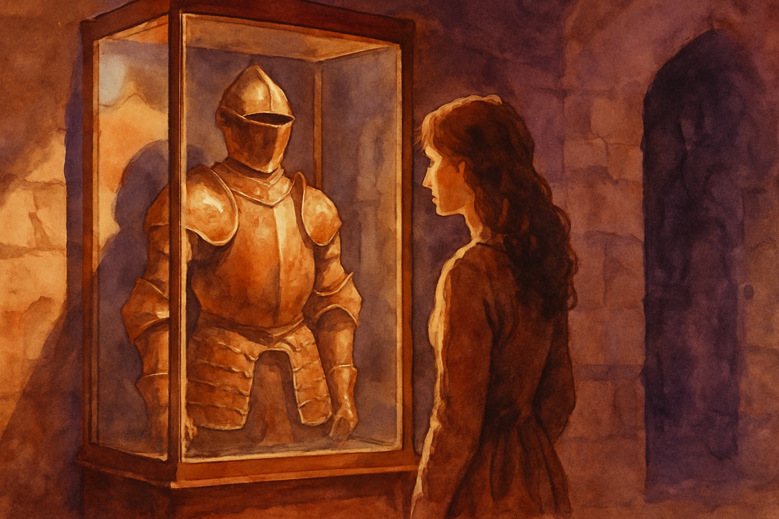 Watercolor illustration of a security shield protecting interconnected AI agent tool connections against a dark backdrop