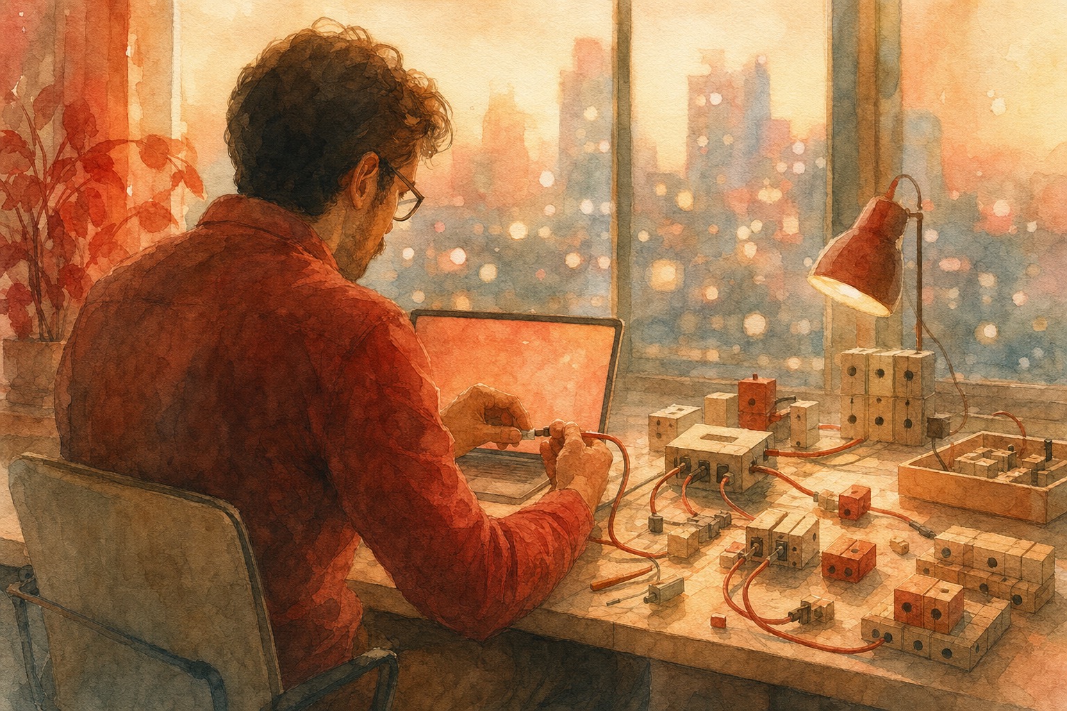 AI-generated illustration for mcp webhooks event driven agents -- Her (2013) style, Terra Cotta palette